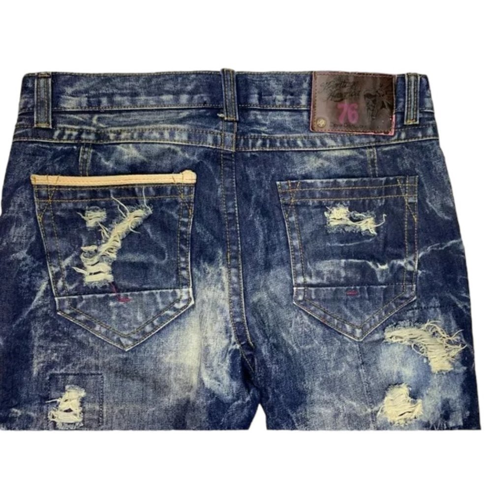 The Heritage by America 1776 light acid wash deconstructed denim jeans 34/33 - Picture 4 of 13